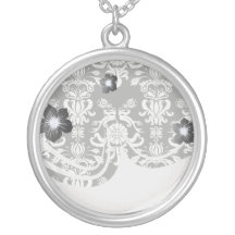 black and white ornate funky damask necklace