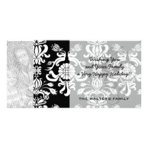 black and white ornate funky damask personalized photo card