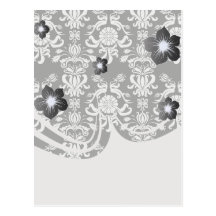 black and white ornate funky damask post cards