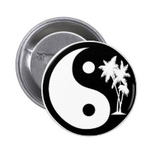 Black and White Palm Tree Yin Yang Button