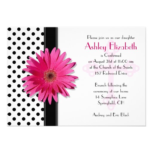 Black and White Polka Dot Confirmation Invitation