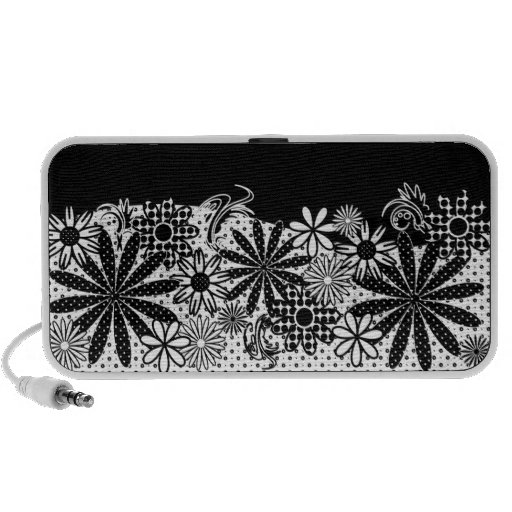 Black And White Polka Dot Florals Doodle Portable Speakers