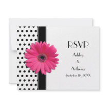 Black and White Polka Dot Wedding RSVP Card