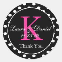 Black and White Polka Dots Thank You Round Stickers