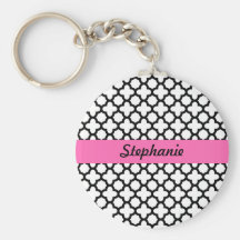 Black and White Quatrefoil Keychain