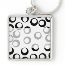 Black and White Retro Circles Pattern. Key Chains