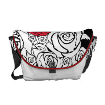 Black and White Roses pattern messenger bag
