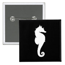 Black and White Seahorse Button