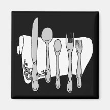 Black and White Siverware Design Refrigerator Magnet