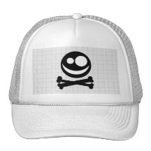 Black and White Skull. On Grey Check. Trucker Hat