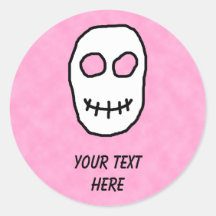 Black and White Skull. Primitive Style. Round Sticker