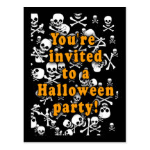 Black and White Skulls Party Invitations Post Cards
