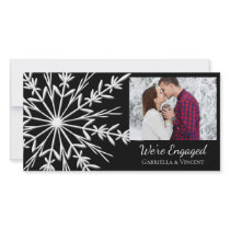 Black and White Snowflake Engagement Photo Card