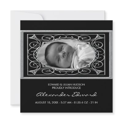 Black and White Square Baby Birth Announcement by decembermorning