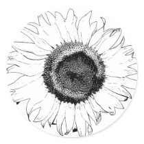 Black and White Sunflower Sticker