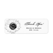 Black and White Sunflower Thank You Favour Tag Return Address Labels