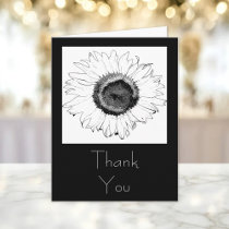 Black and White Sunflower Thank You Note Card