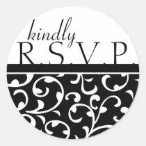 Black and White Swirl Damask RSVP Labels stickers