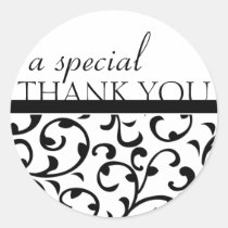 Black and White Swirl Damask Thank You Label stickers