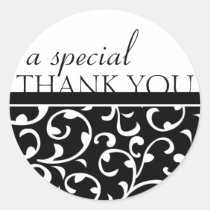 Black and White Swirl Damask Thank You Labels stickers