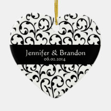 Black and White Swirl Damask Wedding Ornament