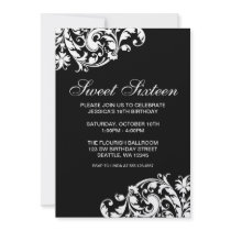 Black and White Swirl Flourish Sweet 16 Birthday