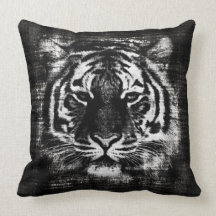 Black and White Tiger Vintage Pillow