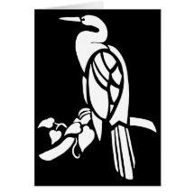 Black and white vector art, birds: heron in tree greeting cards