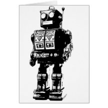 Black and White Vintage Robot Card