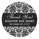 Black and White Wedding Damask Thank You Label Stickers