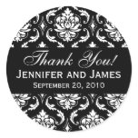 Black and White Wedding Damask Thank You Label Sticker