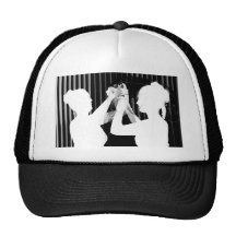 Black and white wedding veil by bride &bridesmaid trucker hat