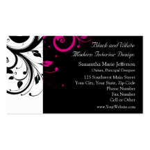 Black and White with Magenta Swirl Accent Business Card Template