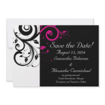 Black and White with Magenta Swirl Accent Custom Invitation