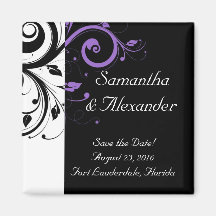 Black and White with Purple Swirl Accent Magnets