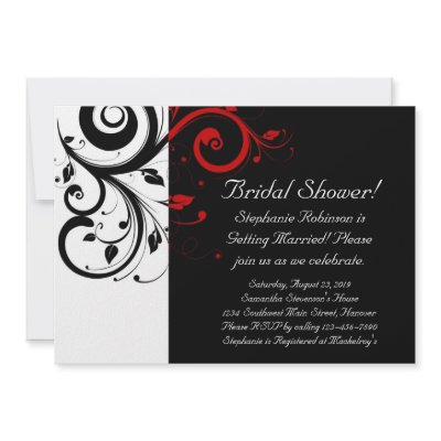 Black and White with Red Reverse Swirl Personalized Announcement by CustomInvites