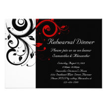 Black and White with Red Reverse Swirl Invite