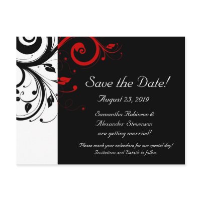 Black and White with Red Reverse Swirl Post Cards by CustomInvites