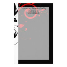 Black and White with Red Reverse Swirl Customized Stationery
