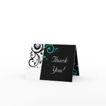 Black and White with Teal Reverse Swirl Greeting Cards