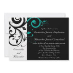 Black and White with Teal Reverse Swirl Custom Invite