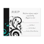 Black and White with Teal Reverse Swirl RSVP Post Card