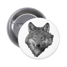 Black and White Wolf Pinback Buttons