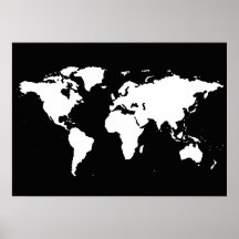 black and white world map poster