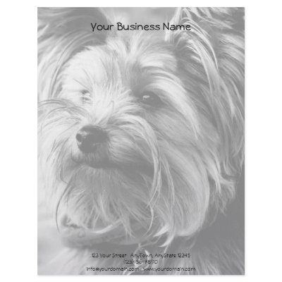 Black and White Yorkshire Terrier Yorkie Portrait Letterhead Design by NoteableExpressions