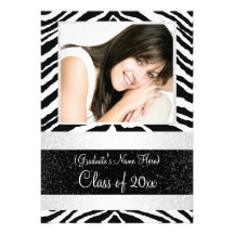 Black and White Zebra Graduation Party Invite