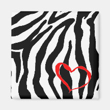 Black and White Zebra Print Heart Magnet