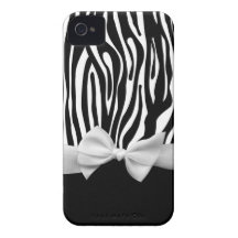 Black and white Zebra stripes and white ribbon iPhone 4 Cases