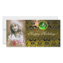 BLACK AND YELLOW DAMASK Green Emerald Monogram