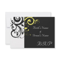 Black and Yellow Reverse Swirl Personalized Invite